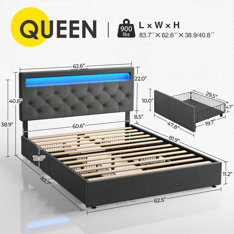 Adjustable Bed, Full, Gray, Queen