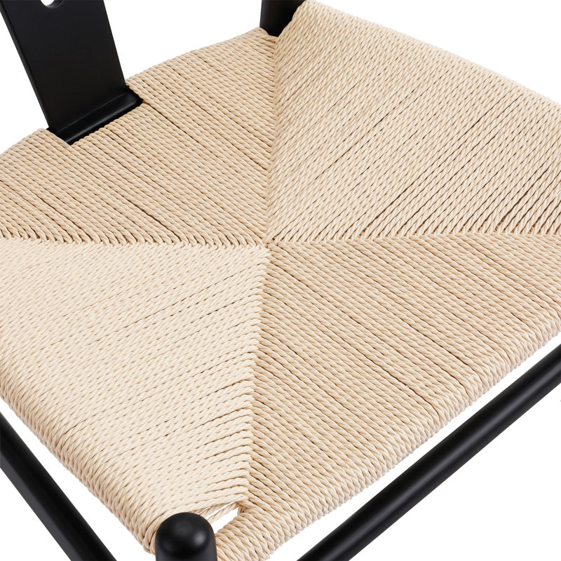 Chaises de salle à manger en bois massif tissé, aucun assemblage requis, 4, Black