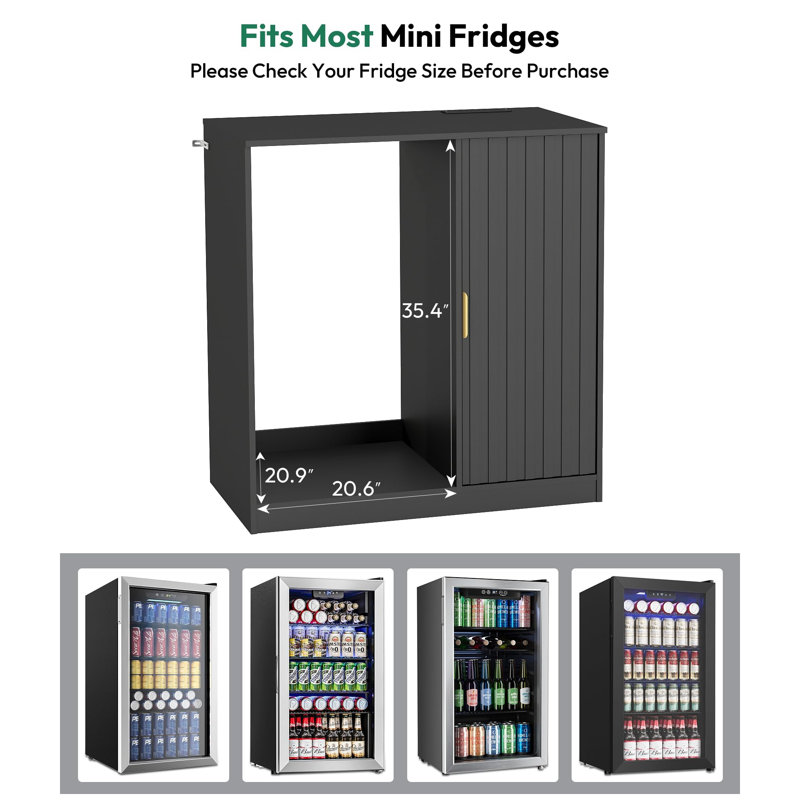 37" Fluted Mini Coffee Bar Cabinet with Fridge Space & Power Outlet