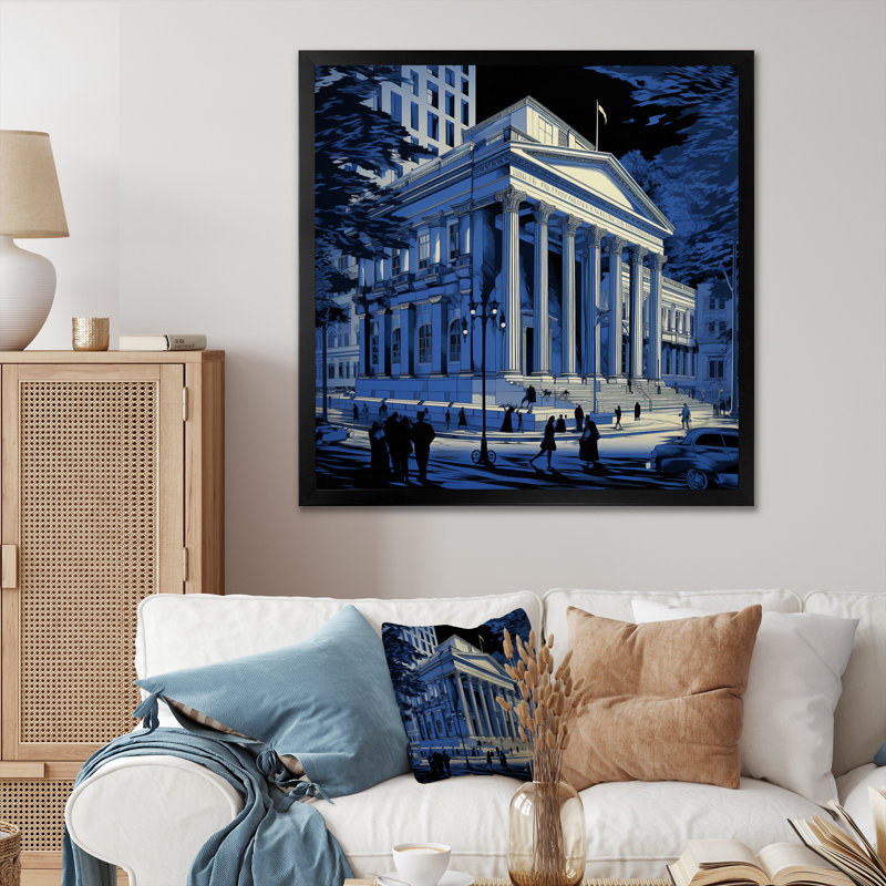«Blueprint of Washington Architecture» sur impression sur toile, H 24 po x l 24 po x P 1 po, Cadre simple noir