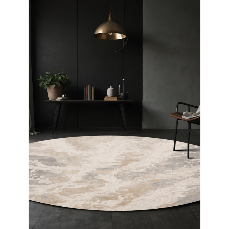 Machine Washable Beige Area Rug, Round 4'