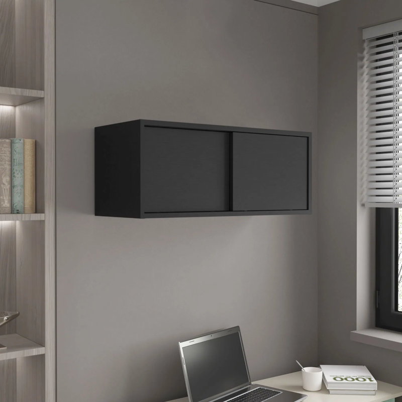 Armoire murale H 13 po, 2 portes coulissantes, 1 tablette, noir