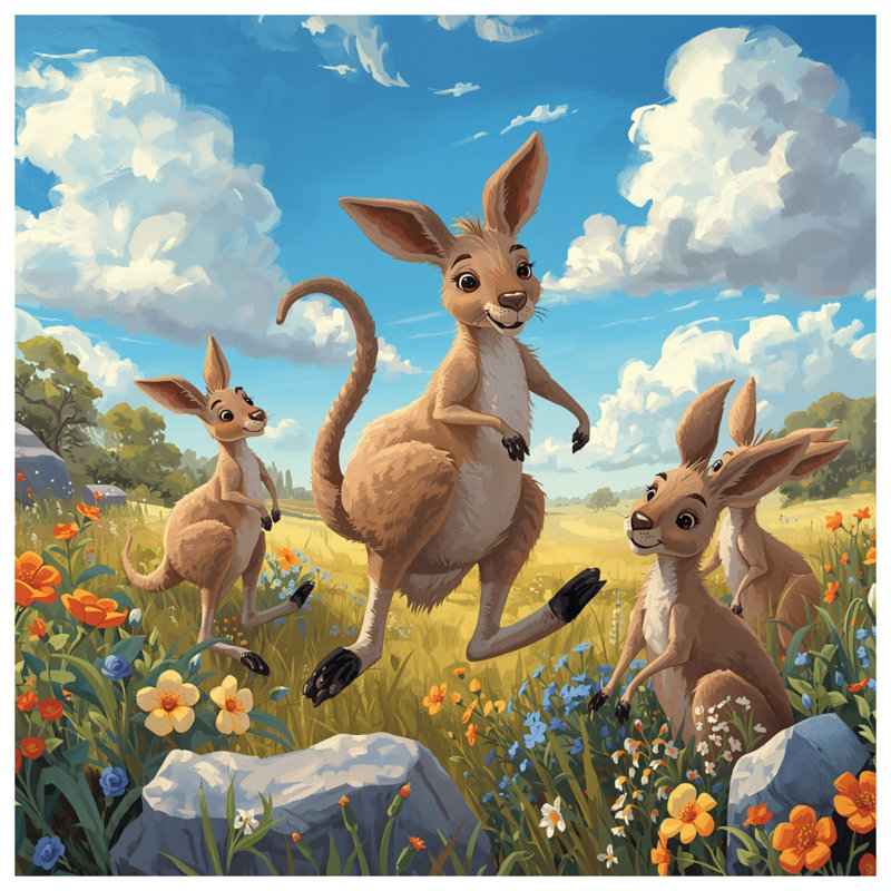Coussins Kangaroos In Wildflowers, 14 X 14 pouces