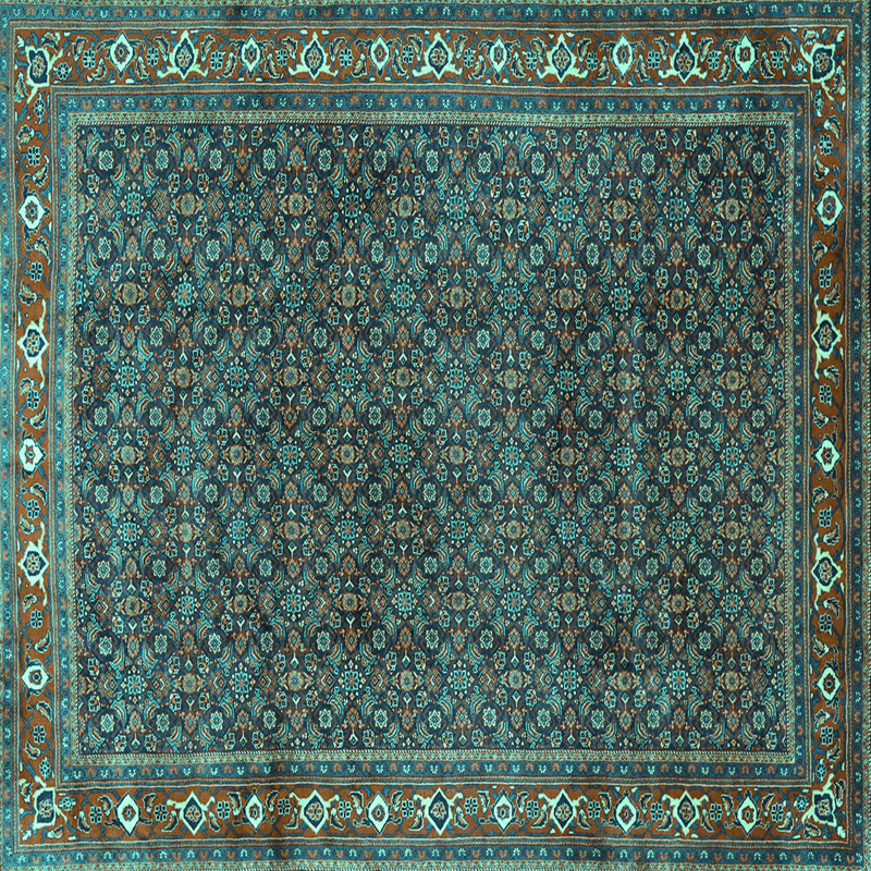 Tapis oriental fabriqué à la machine en bleu, Carré 6 pi