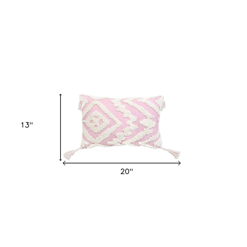  Coussin décoratif texturé rose et blanc 13 "X 20" avec pampilles, Rose / blanc