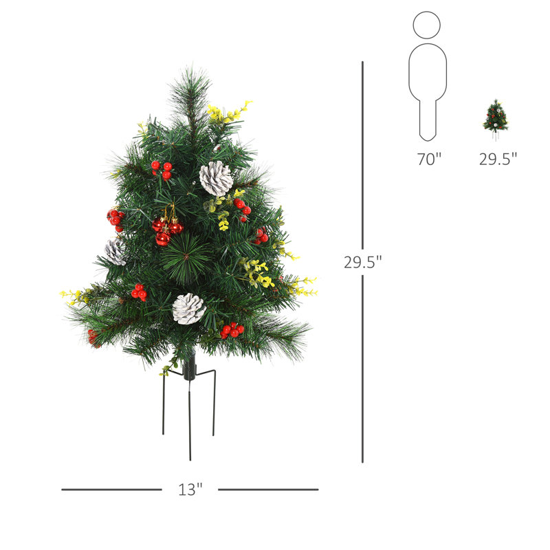 Paquet de 2 arbres de Noël pour l'extérieur, pin artificiel sans cordon avec piquets