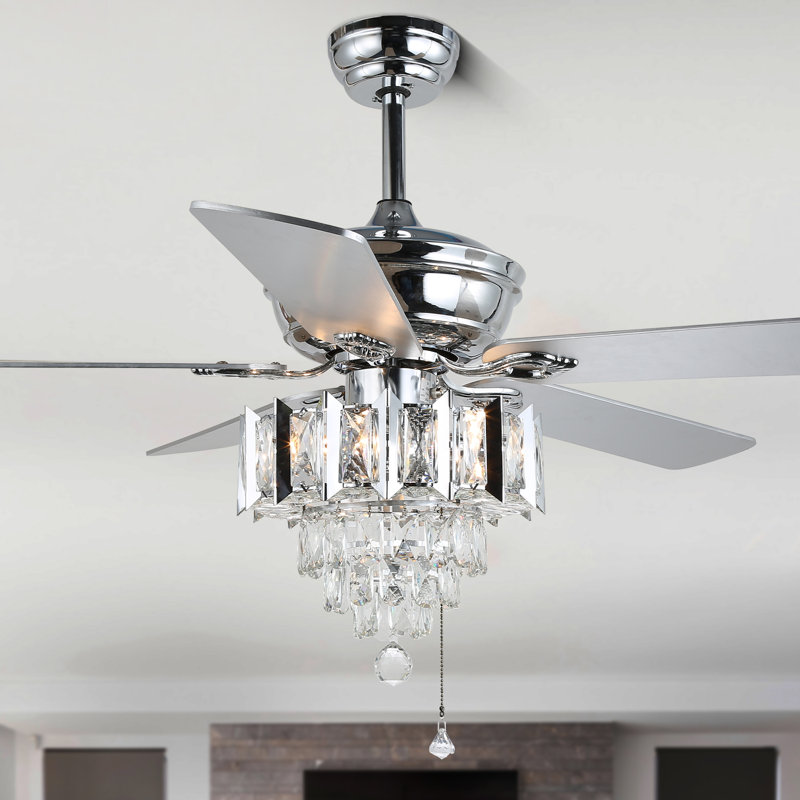 Ventilateur de plafond standard à 5 pales de 52 po avec télécommande et ensemble d'éclairage inclus Andella, Argent