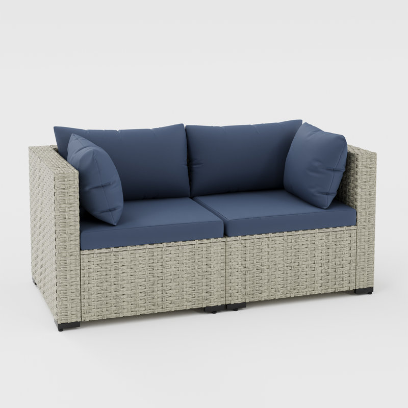 Demasi Outdoor Wicker Corner Chairs (Set Of 2), Navy