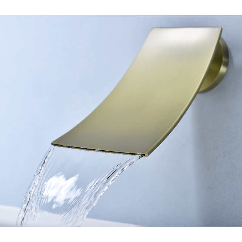 Golden Wall Mounted Bathroom Tap - Natural Waterfall Effect Wide Spout With Precise Control Mount For A Ambience And
