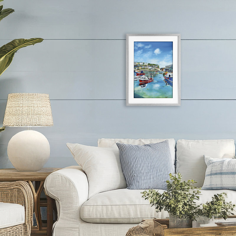 Mevagissey Harbor Reflections, reproduction d'art sous verre, conception de Georgie Harrison, H 20 po x l 14 po