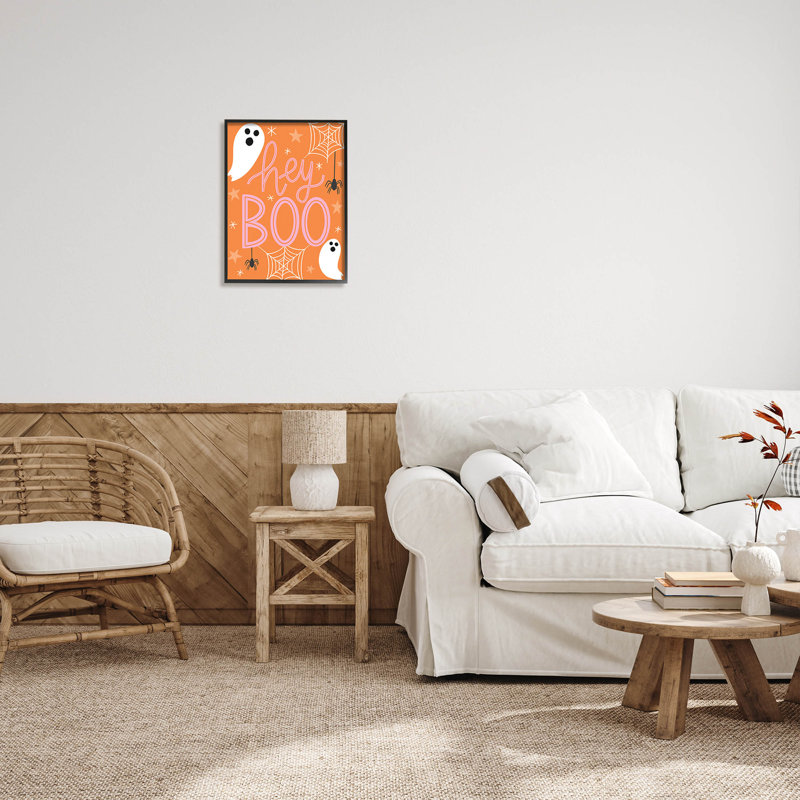 Hey Boo, orange, Halloween, at-309, Giclée encadrée noir minuit, H 20 po x l 16 po x P 1,5 po