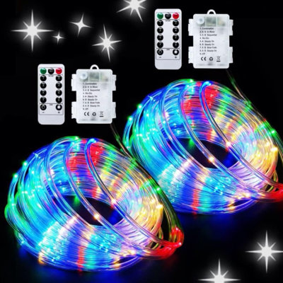 Ensemble de 2 guirlandes de lumières extérieures à piles, lumières DEL décoratives pour patio, jardin, porche et décoration de fête
