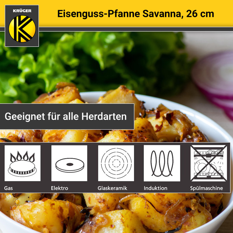 Krüger Savanna Cast Iron Pan With Wooden Handle - Enamelled (28 Cm)