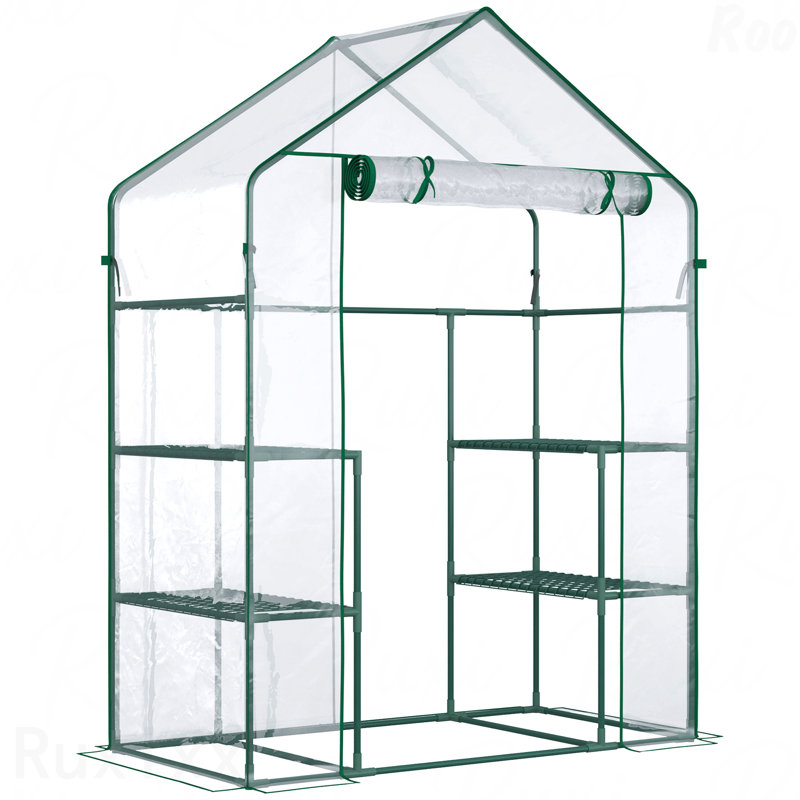 5' X 2.5' X 6.5' Mini Walk-In Greenhouse Kit, Portable Green House With 3 Tier Shleves, Roll-Up Door, And Weatherized Plastic Cover For Backyard Garden
