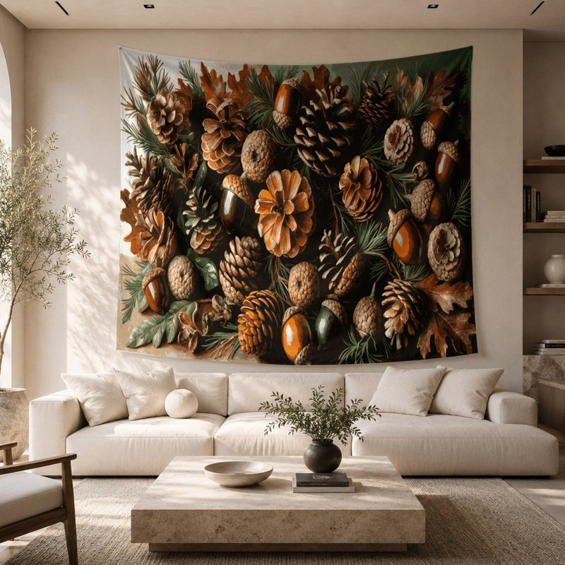 Tapisserie murale «Thanksgiving Acorns and Pinecones», 68 po x 80 po