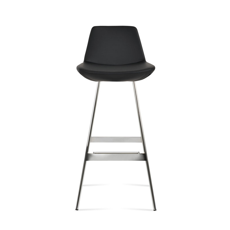 Tabouret Pera Balat, Acier Inoxydable, Similicuir ppm noir, Tabouret de comptoir (siège d'une hauteur de 24 p