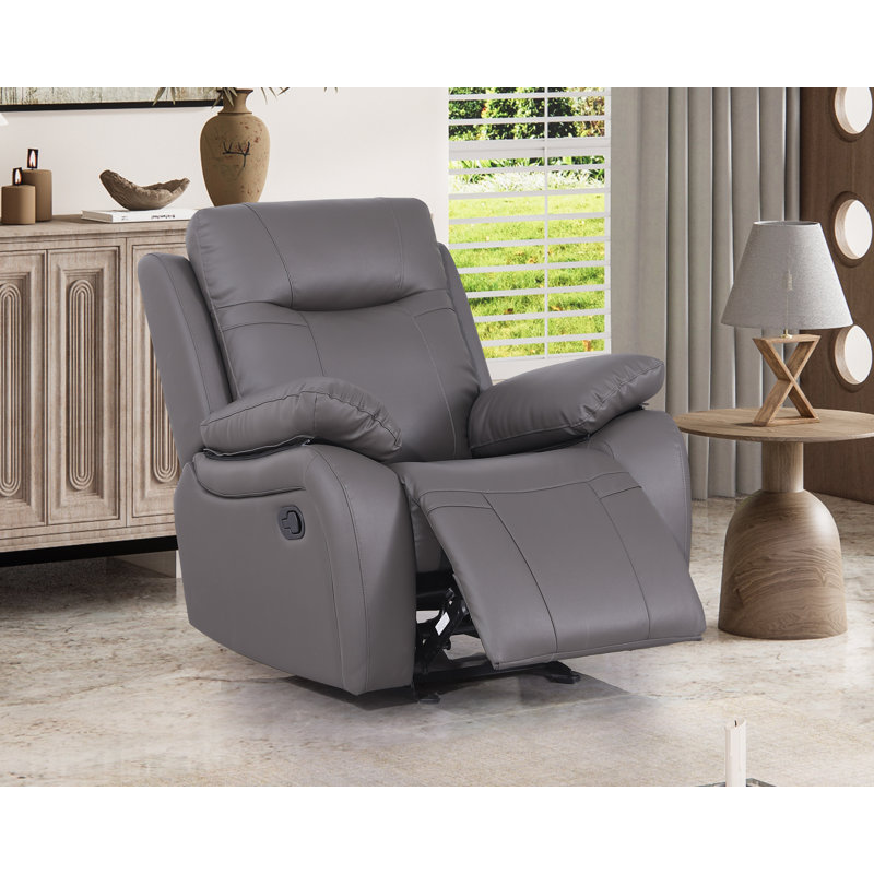 Bhevin Faux Leather Recliner, Gray Faux Leather