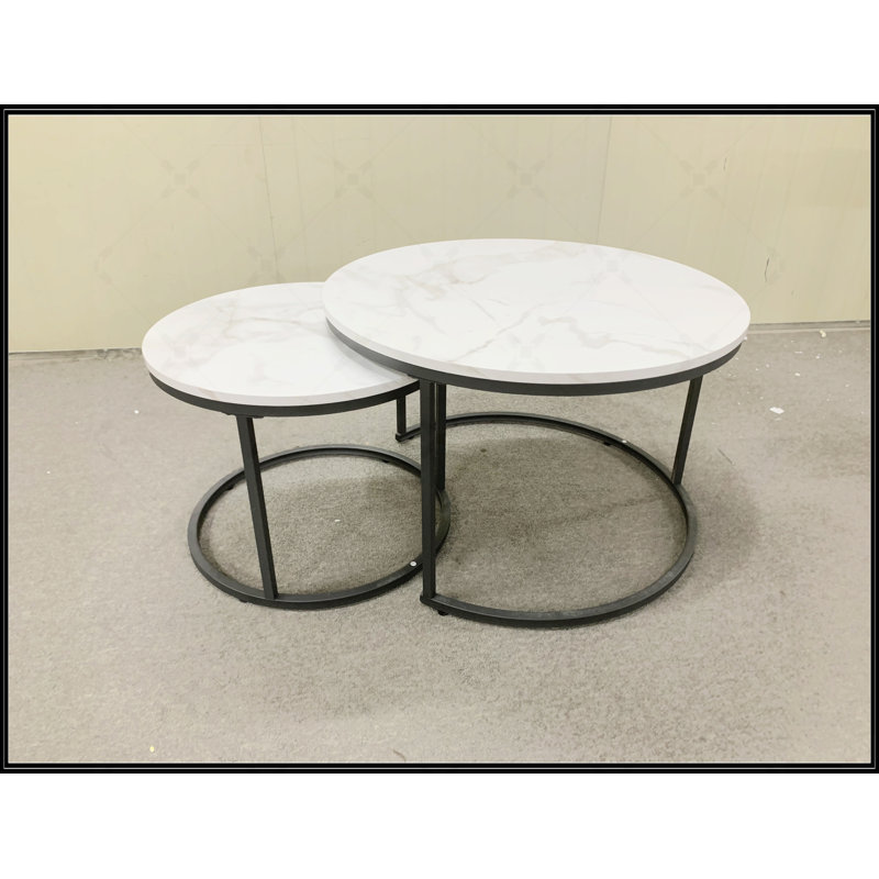 Ensemble de 2 tables basses gigognes, Blanc, Marbre