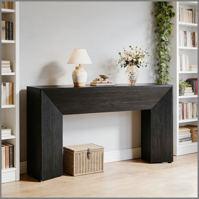 Sleek Side Table,Wooden Sofa Table,Modern Style Console Table, Black