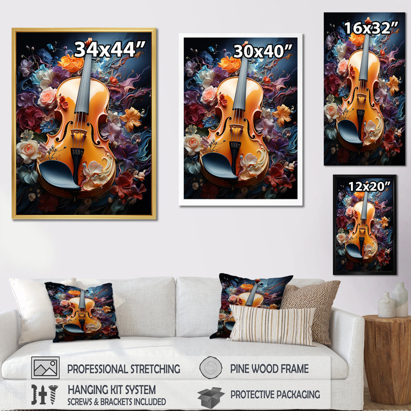 Symphonie de violon chromatique sur toile, Cadre flottant doré, H 20 po x l 12 po