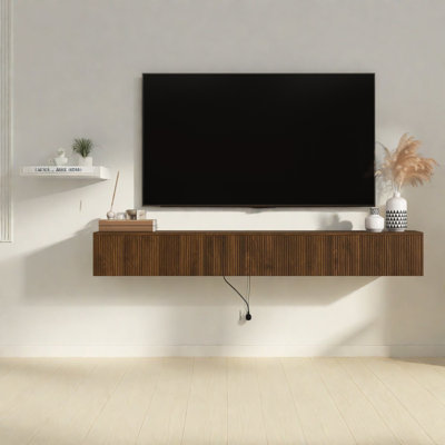 Meuble télé et centre de divertissement à DEL avec rangement en MDF pour maison moderne de 68,8 po