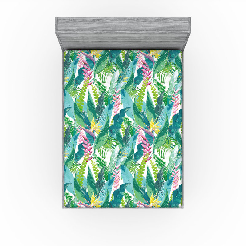 Drap-housse Ambesonne, paquet de 2, Drap-housse grand, Vert / rose / floral blanc