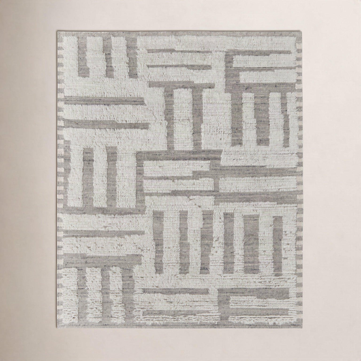 Jalaycia Gray Hand-Woven Geometric Wool Rug, Rectangle 5'6" x 8'6"