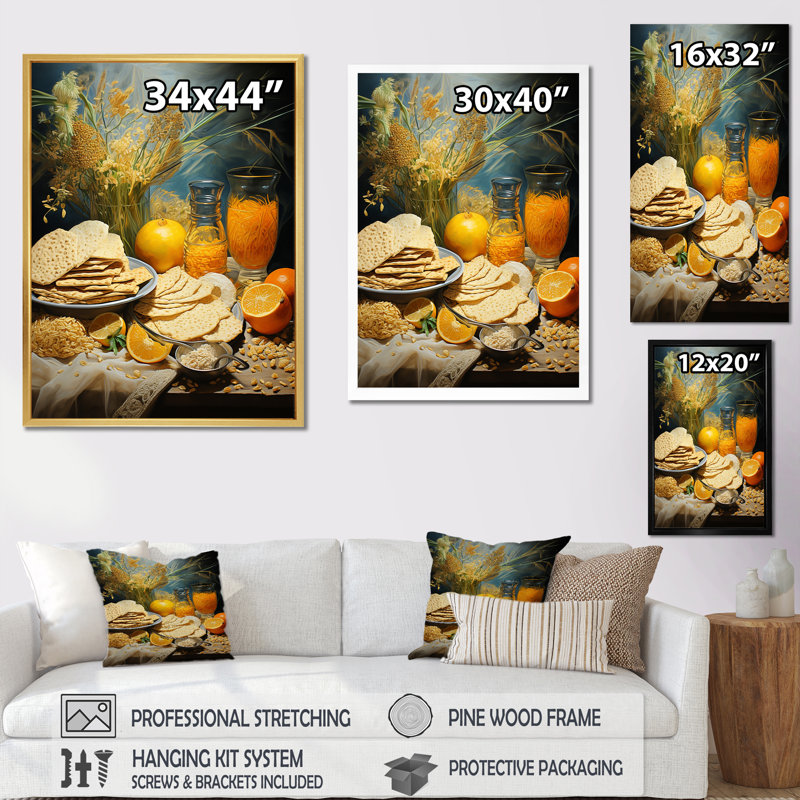 Judaïsme Matzah, fête de la Pâque sur toile, Cadre flottant noir, H 40 po x l 30 po