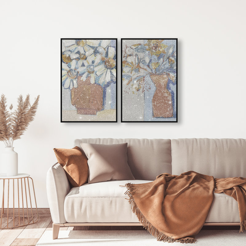 Abstract Flowers Set Abstract Canvas Print by Oliver Gal, Black Frame, 10 x 15, 21"H x 31"W, Black Floater Frame