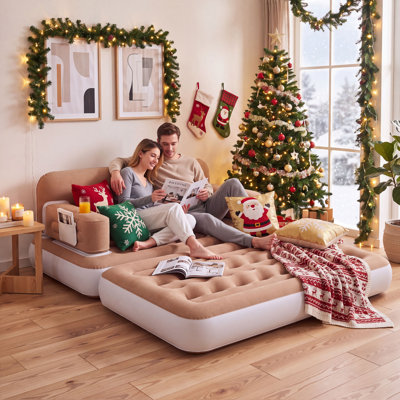 Queen Air Sofa Bed Mattress with Wave Pattern Headboard & Pump