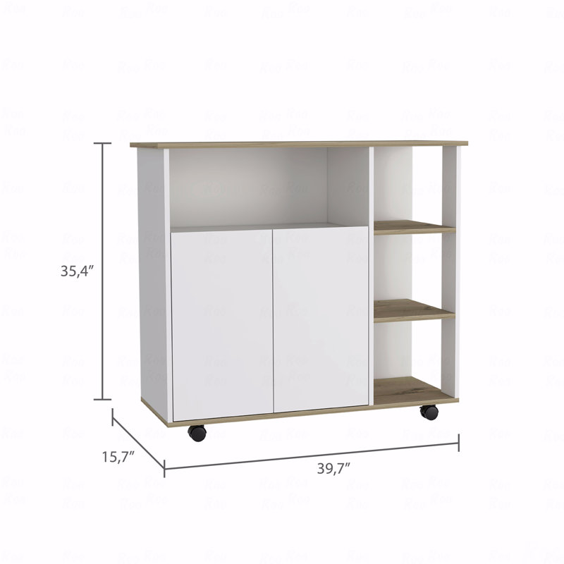 Kitchen Cart, Four Casters, Four Open Shelves, Double Door Cabinet