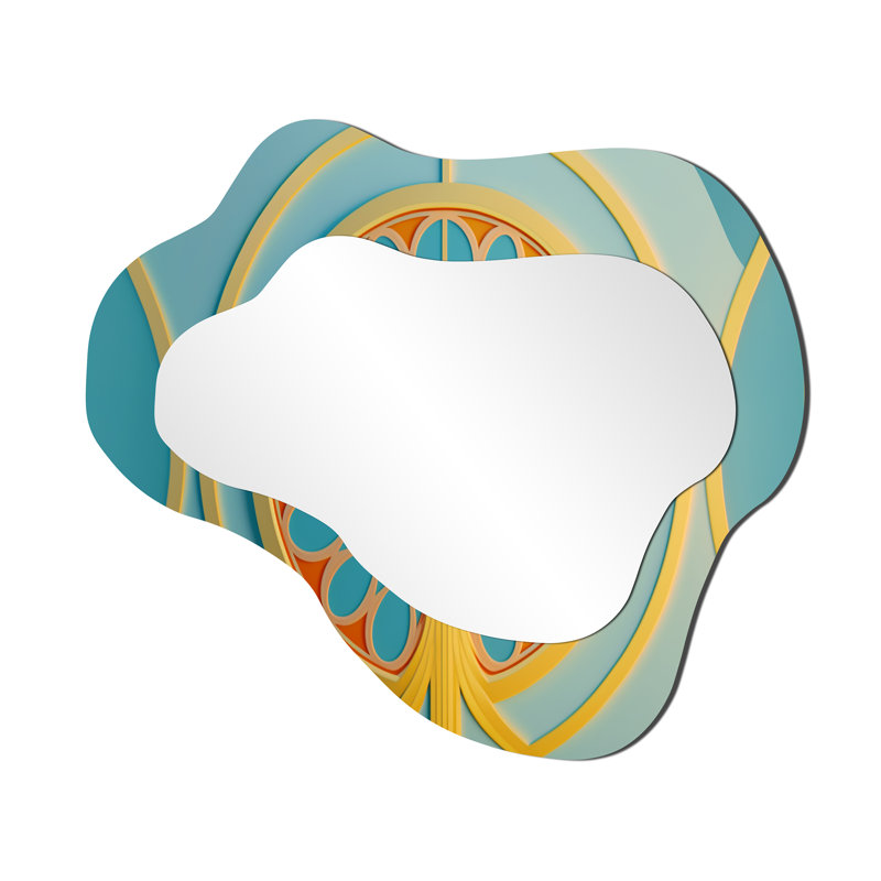Éveil de la lune rose Art Nouveau I - formes asymétriques de paysage - grand miroir mural traditionnel, 25 po x 28 po