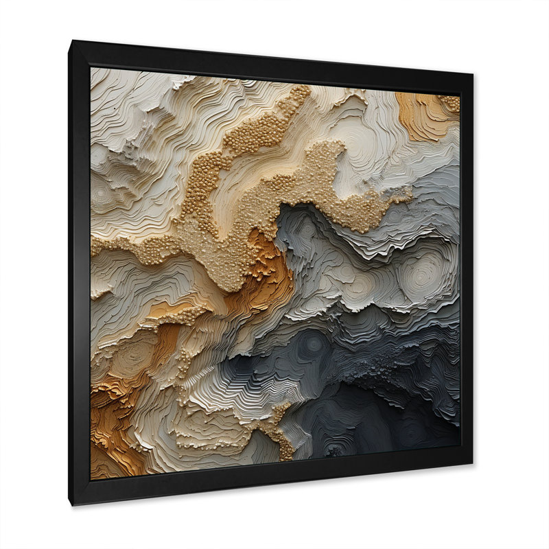Or et spirale de rivière beige - impression, Cadre simple noir, H 24 po x l 24 po x P 1 po