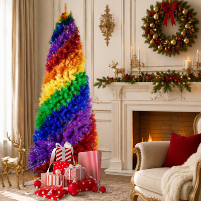 Arbre de Noël arc-en-ciel en spirale, arbre de Noël artificiel coloré en PVC avec un design en spirale unique, forme pleine et luxuriante, support en métal robuste pour la décoration de Noël intérieure