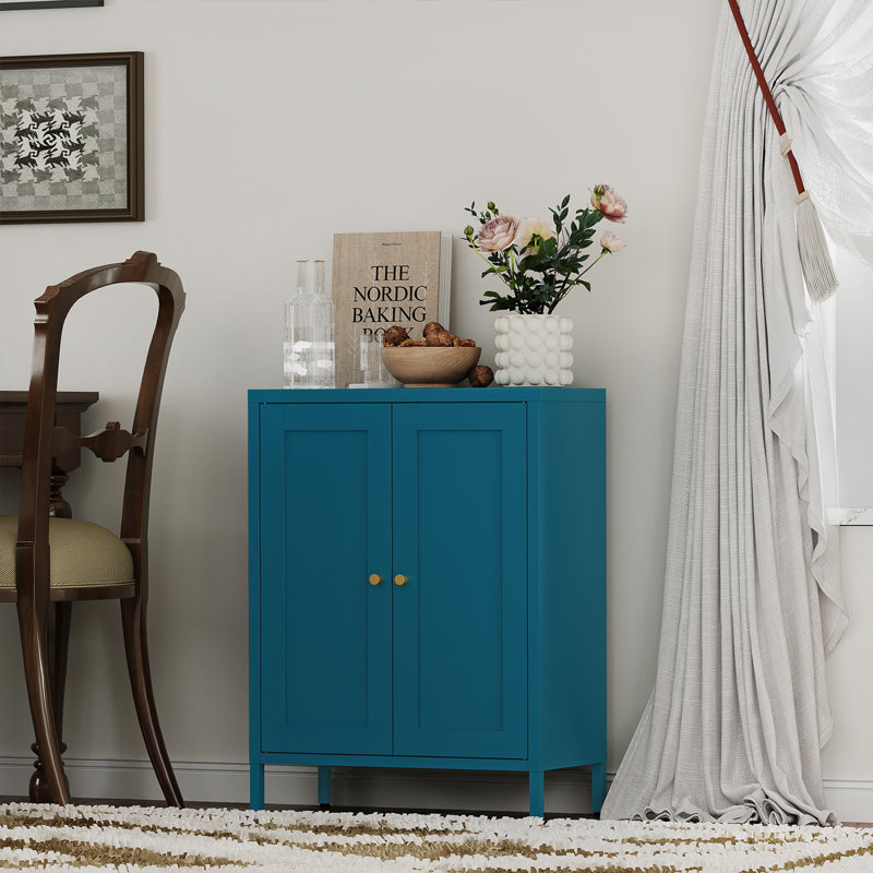  Armoire de rangement en métal pour salle de bain avec 2 tablettes réglables et 2 portes, bleu, Bleu