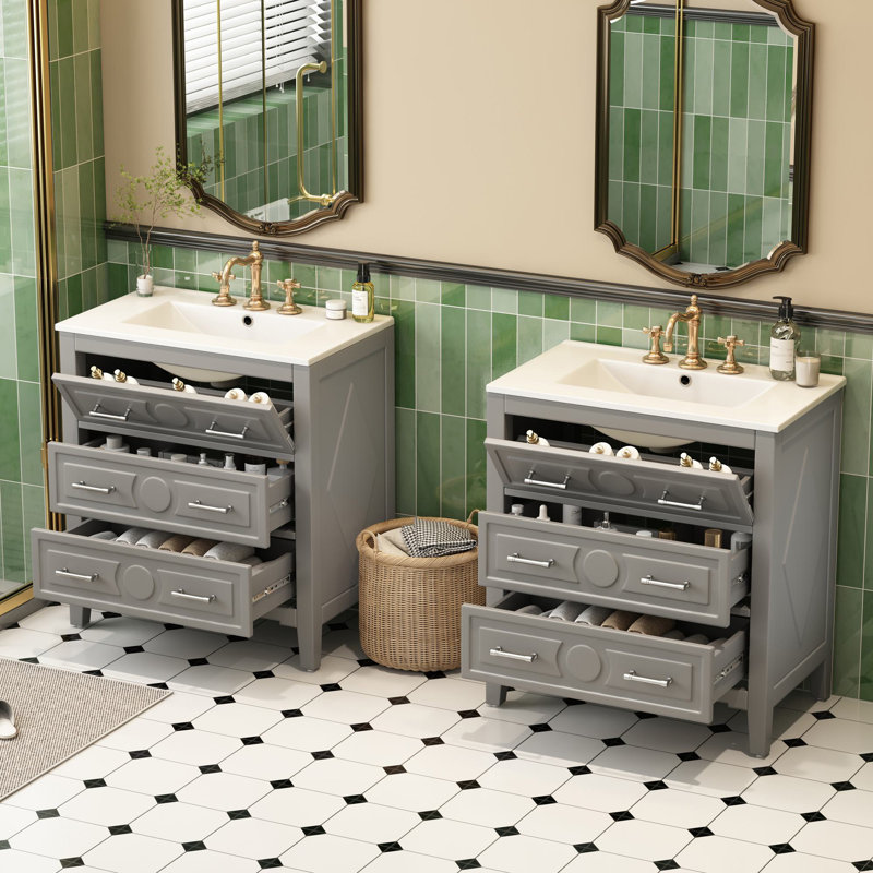 Meuble-lavabo de 60 po avec lavabo en céramique Alsup, Gris