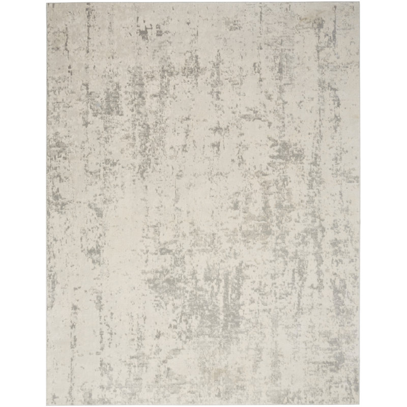 Tapis beige / gris en polyester / polypropylène tissé à la machine Addie, Cream/Gray, Rectangle 7 pi 10 po x 9 pi 10 po