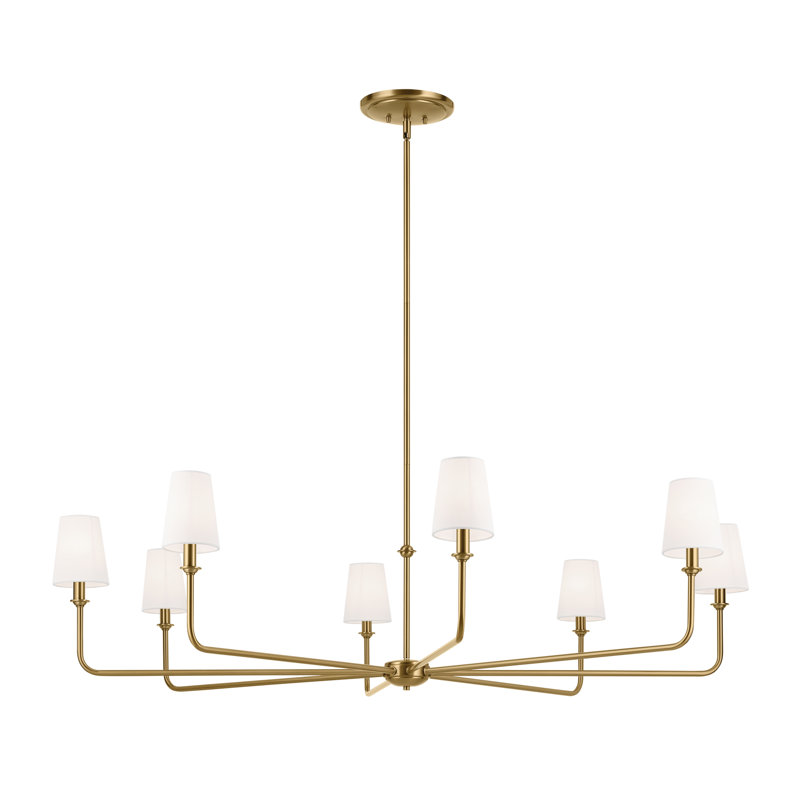 Brushed Brass 8-Light Chandelier with White Tapered Shades