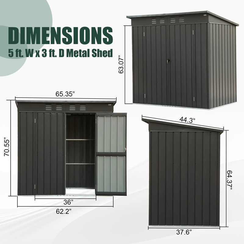 5 ft. W x 3 ft. D Metal Shed with Lockable Doors and Air Vents