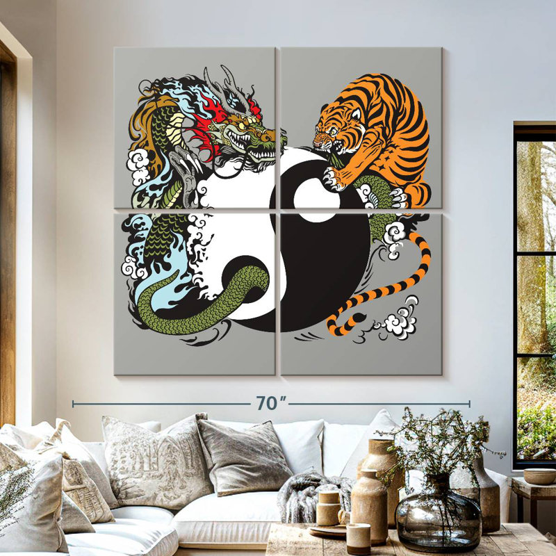 Dragon et tigre Yin Yang, H 57 po x l 57 po