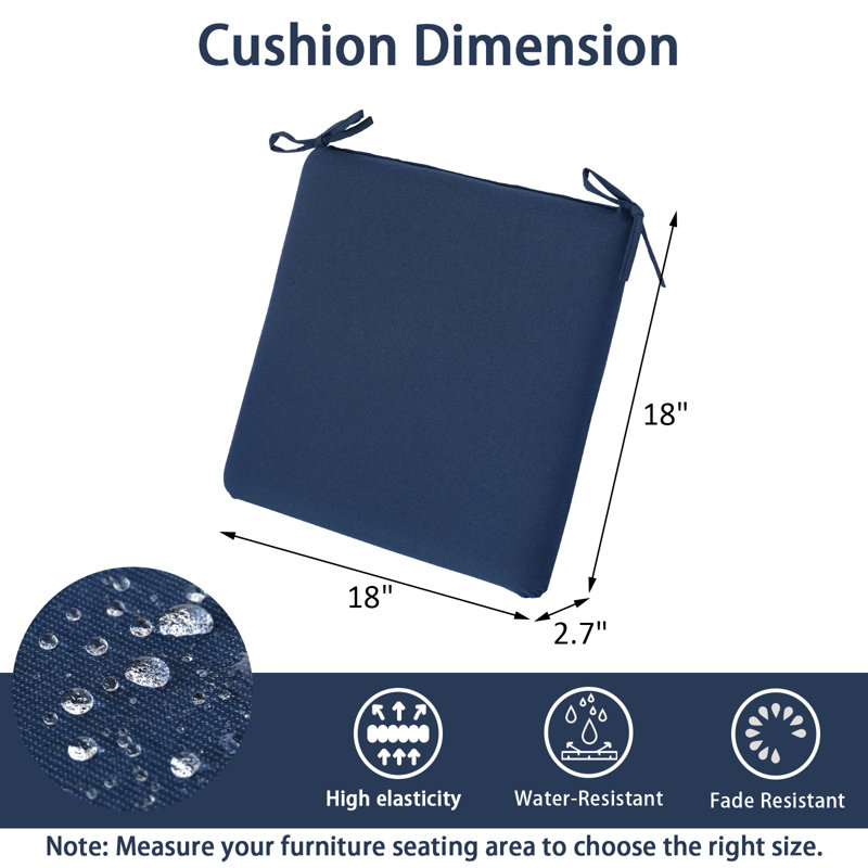 18" x 18" Outdoor/Indoor Dining Chair Cushions (4 Pack) - Water Resistant Design, Blue