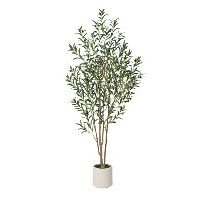 Adcock Artificial Olive Tree in Round Planter, UV Protected Faux Olive Tree for Indoor Home Decor