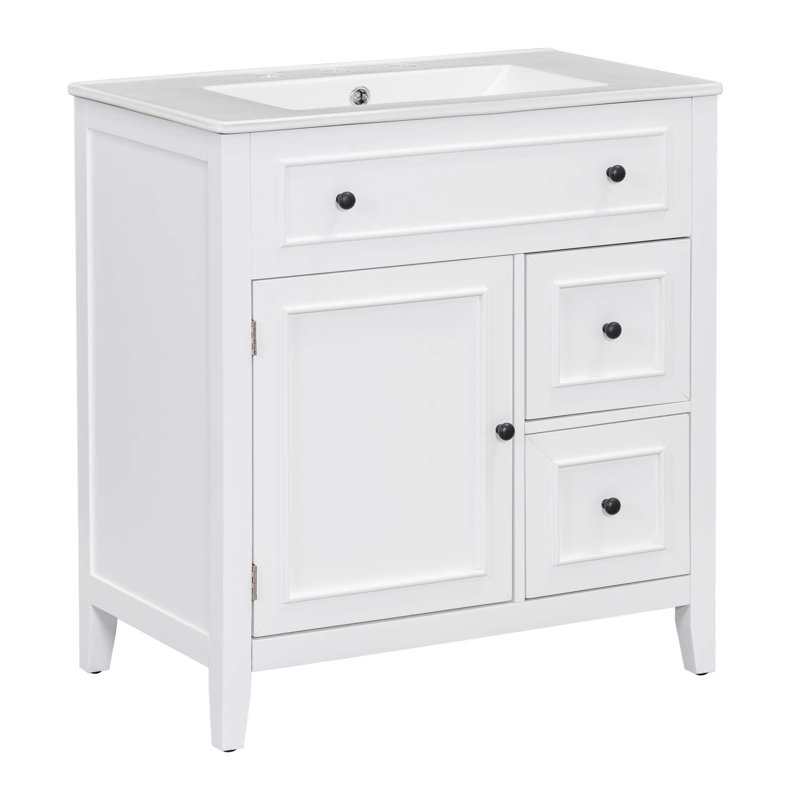 Meuble-lavabo 30 po avec comptoir, meuble-lavabo avec porte et deux tiroirs, structure en bois massif, un paquet