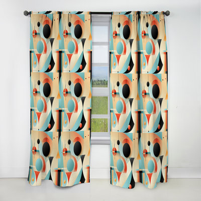 Mid Century Geometric Blue And Beige Pattern III - Abstract Blackout Curtain - 1 Panels