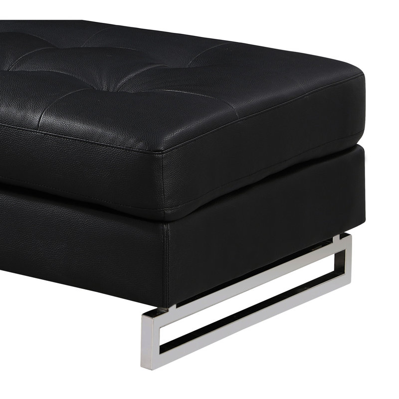 Genuine Leather With Solid Wood And Legs, Oversized, Black Oversized Footrest Legs Wood,