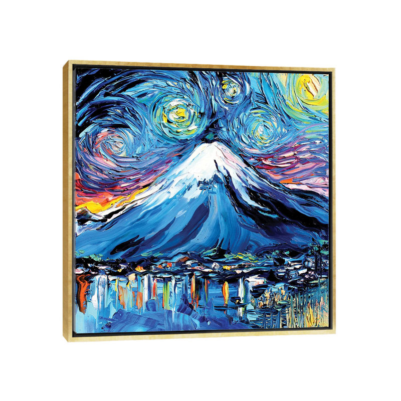 Reproduction d’art « Van Gogh never saw Fuji » par aja Trèves, H 18 po x l 18 po x 1,5 po, Toile encadrée d'or, Pas de tapis