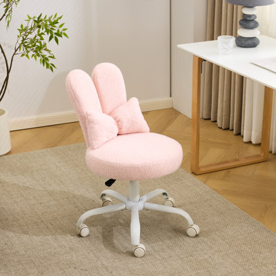 Adjustable Bow Teddy Fabric Bunny Ear Swivel Accent Chair Office Chair For Home Office Vanity