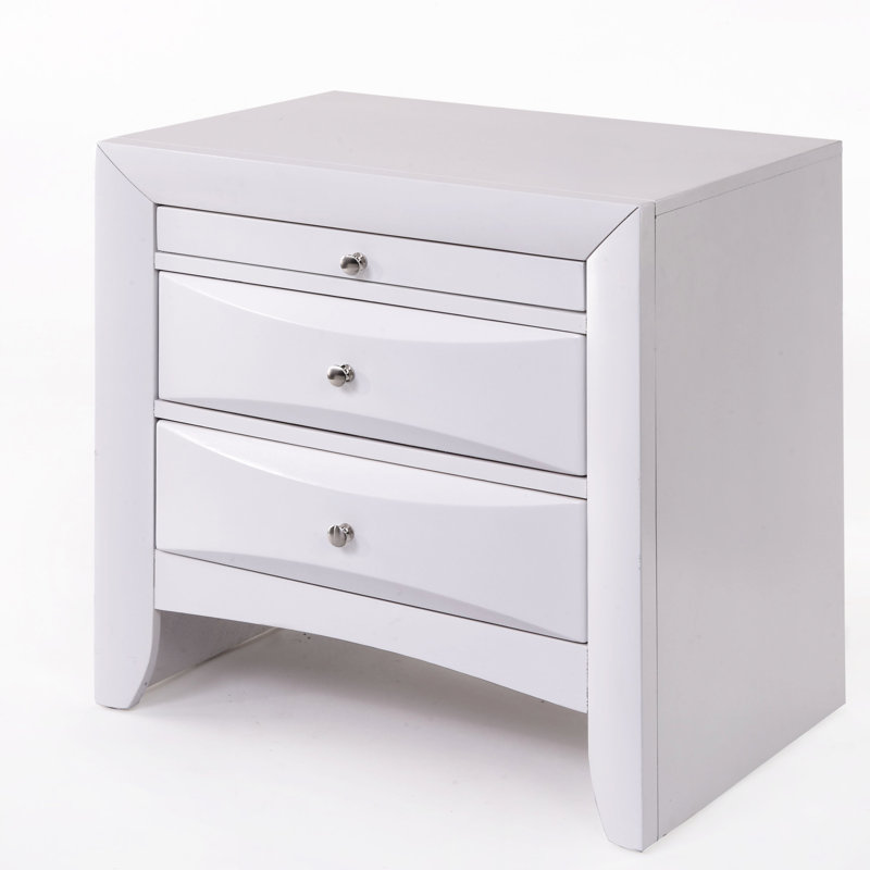 Stylish Nightstand With Ample Drawer And Tray Storage Featuring Two Large Drawers A Practical, White