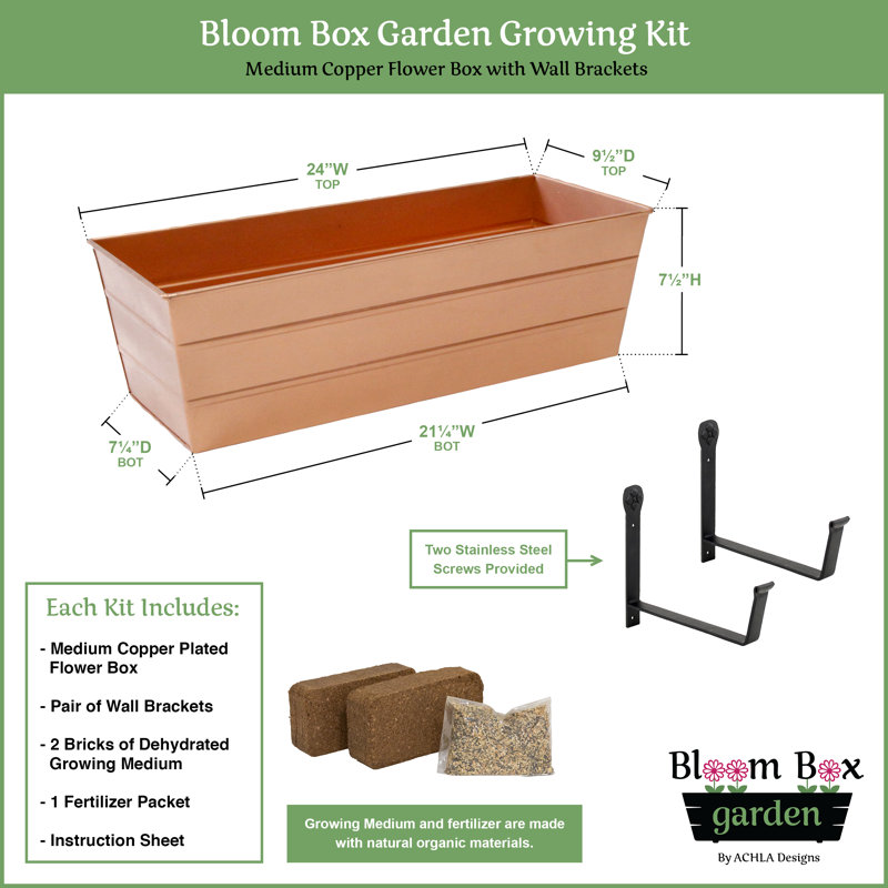 Metal Window Box Planter, Copper Plated