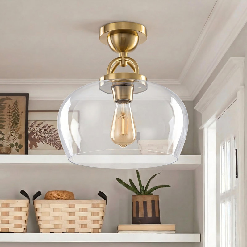 Burstyn 1-Light Modern Metal & Glass Flush Mount Ceiling Light for Hallway